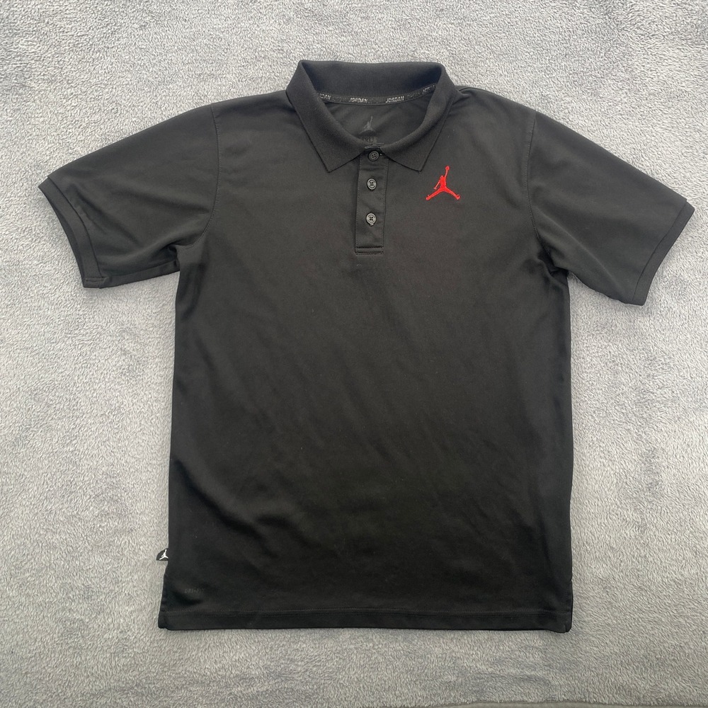 Jordan Polo Shirt Youth XL Black Red Jumpman Logo Dri-FIT Short Sleeve Top